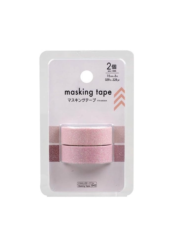 Daiso Glittery Masking Tape A, Monotone - Pack of 2 (15 mm x 300 cm)